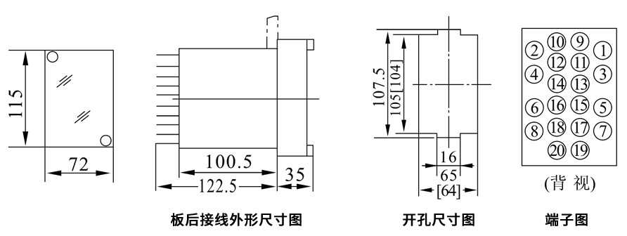 JZB-202/6板后接線安裝尺寸圖