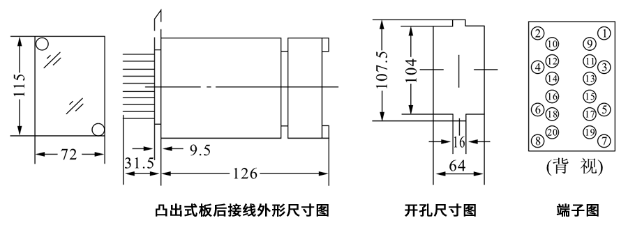 JZB-202/6凸出式板后接線安裝尺寸圖